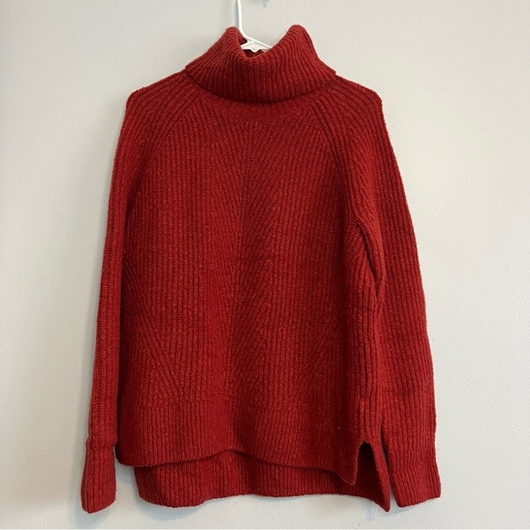 Madewell Womens Rust Red Wool Blend Ribbed Chunky Knit Turtleneck Sweater Sz M - Picture 5 of 15